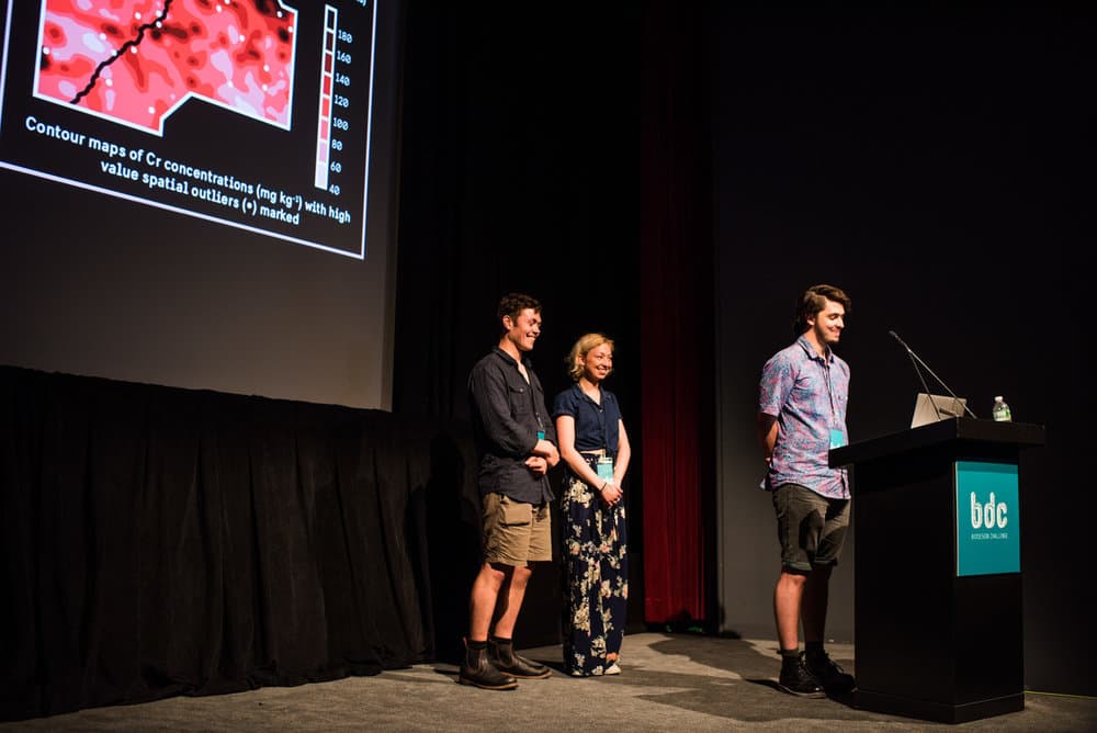 The team presenting the project at MoMA (New York City) for the Biodesign
Challenge finals.