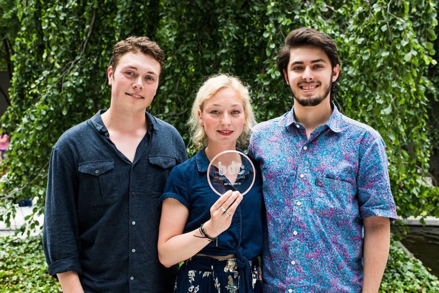 The project authors with their BioDesign Challenge runner-up
trophy.