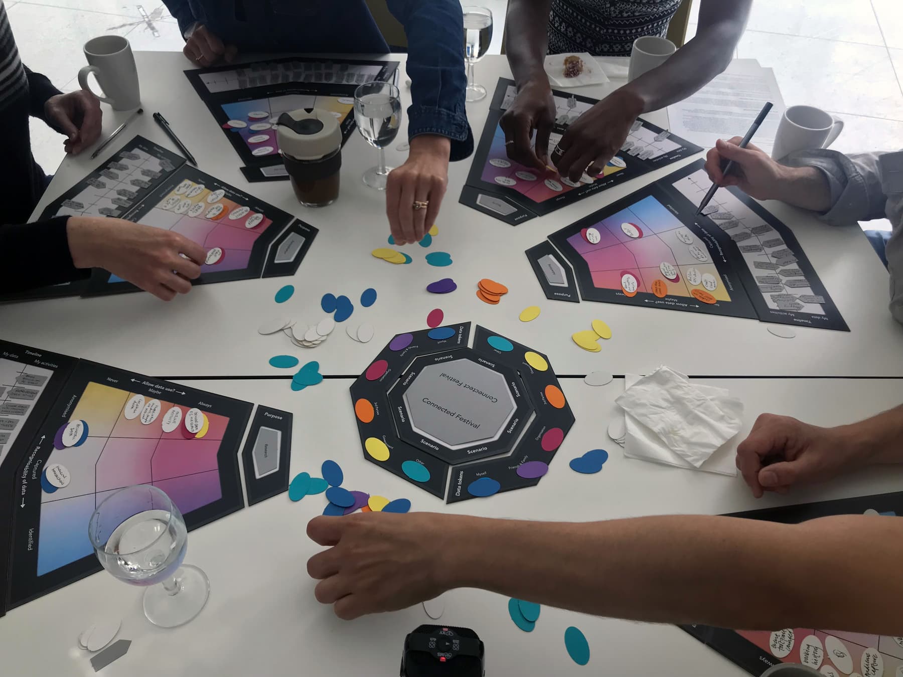 Workshop participants place tokens on slices of the
toolkit.