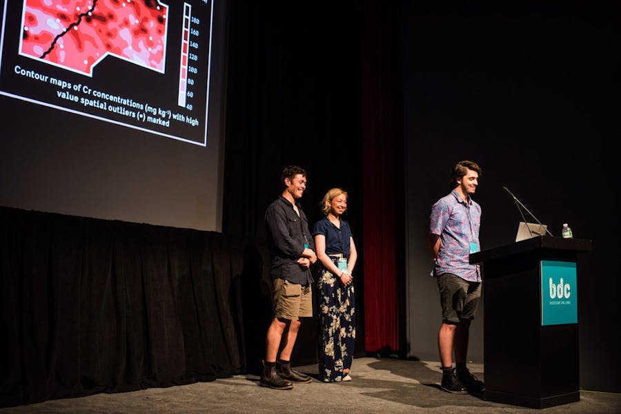 The team presenting the project at MoMA (New York City) for the Biodesign
Challenge finals.